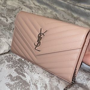 YSL wallet on chain medium (light pink/cream) silver hardware. New/never used